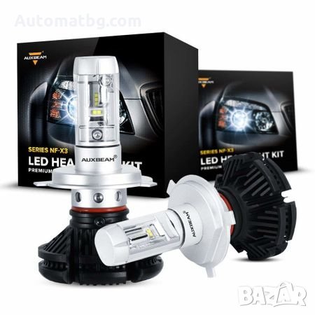 Комплект LED Лед Диодни Крушки за фарAutomat, X3, H4 H/L - 50W 12000 Lm Над 200% по-ярка светлина.