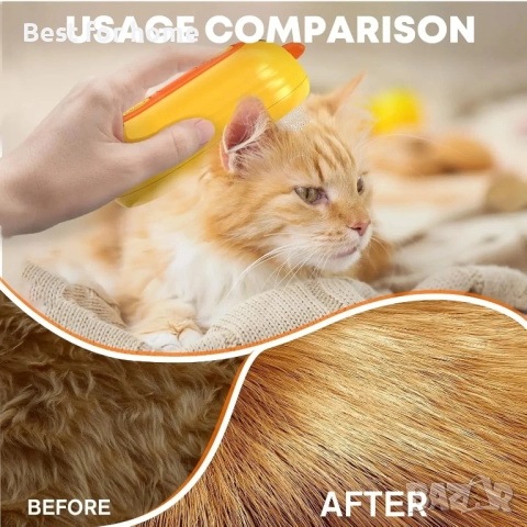 L&W BROS 3 в 1 акумулаторен масажен гребен за котки с пара, снимка 4 - За котки - 51594709