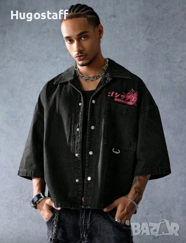 Нова дънкова риза яке Harajuku Style овърсайз блуза тениска фланелка т шърт Л Хл, снимка 7 - Ризи - 51766463