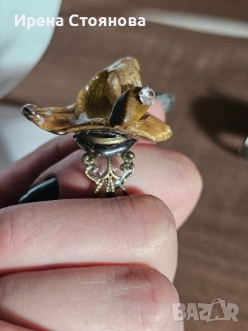 Регулируеми пръстенчета с естествен цвят на орхидея, лилиум и пауново перо , снимка 14 - Пръстени - 52387566