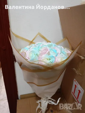 букет от 21 бр ароматни рози от пластичен сапун , снимка 2 - Декорация за дома - 49704890