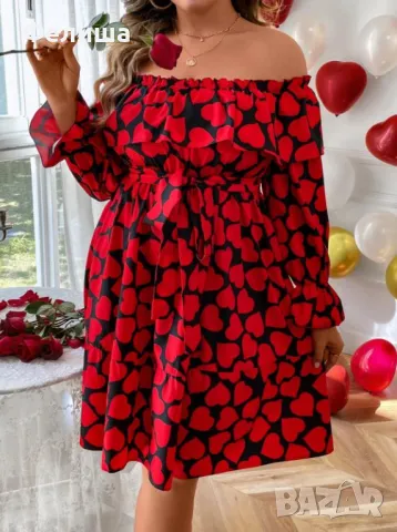 Дизайнерска Черна Рокля на Червени Ярки Сърчица Фламенко , снимка 6 - Рокли - 50125380