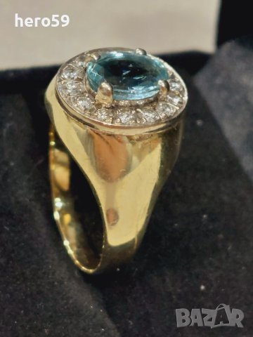 Златен пръстен с брилянти и топаз-злато 14 к., снимка 3 - Пръстени - 43553662