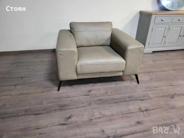 Бежов кожен фотьойл 100 % естествена кожа, снимка 7 - Дивани и мека мебел - 51954237