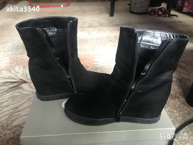 Черни велурени боти на платформа, снимка 14 - Дамски боти - 39199261