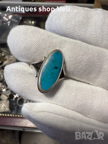 Дамски сребърен пръстен с тюркоаз №7598 , снимка 2 - Пръстени - 52362621