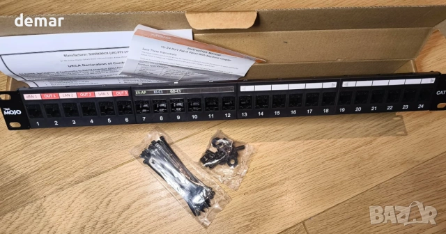 Tecmojo Cat6A 19'' мрежов пач панел за мрежов комутатор, 19-инчови сървърни шкафове, снимка 6 - Друга електроника - 53604639