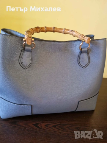 ПРОМО Естествена кожа, с бамбукови дръжки, снимка 3 - Чанти - 53442930