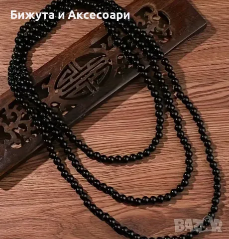 Дълъг гердан черни перли , снимка 1