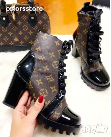 Боти на ток - черно с кафяво лак - 1317-2