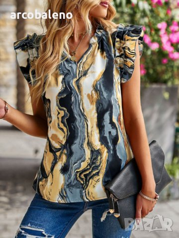 Дамско горнище с V-образно деколте и флорален темперамент, 4цвята, снимка 6 - Ризи - 44119677