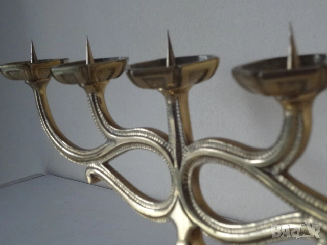 Месингов свещник за 5 бр. свещи от Италия, снимка 6 - Антикварни и старинни предмети - 53079238