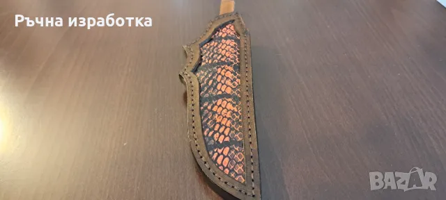 Кания естествена кожа с вложка от змийска кожа телешки бланк нож лов, снимка 6 - Ножове - 48078507