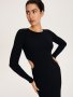 Нова изрязан акцент на кръста дълга  спортно  елегантна еластична черна рипсена рокля рипс , снимка 5