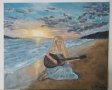 Картина " С китара край морето " - акрилни бои