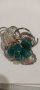 Брошка посребрена със зелени камъни: ахат., снимка 1 - Колиета, медальони, синджири - 40358893