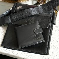 Мъжка чанта+портфейл от естествена кожа с тик так закопчаване, снимка 1 - Чанти - 42945648