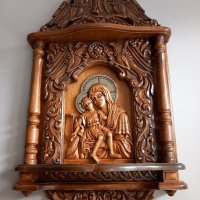 Дърворезба-домашен иконостас с релеф на чудотворната икона "Св.Богородица ", снимка 2 - Икони - 21948552