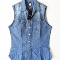 Нова! G-Star Raw Tacoma Straight Sleeveless Shirt WMN S/LESS Дамска Дънкова Риза без Ръкав Размер S, снимка 2 - Ризи - 37822977