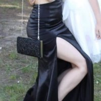 Черна бална рокля цепка на крака, снимка 5 - Рокли - 43748891