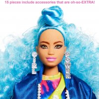 Кукла Barbie - Екстра: Синя къдрава коса GRN30, снимка 4 - Кукли - 34910728