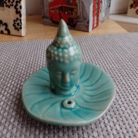 керамичен тюркоазен свещник за арома пръчици Буда от Тайланд, снимка 1 - Други - 39289029