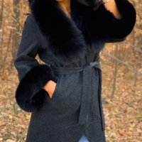 Дамско луксозно палто кашмир вълна и лисица, снимка 1 - Палта, манта - 27922992