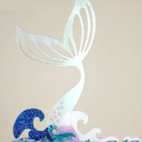 Седефена Опашка на Русалка и вълни твърд акрил топер украса за торта, снимка 1 - Други - 26717899