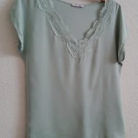 Бледозелена блуза с дантела, снимка 3 - Тениски - 37967531
