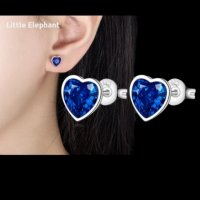 New trend сребърни обеци сърца,plain,dark blue/нови, снимка 1 - Колиета, медальони, синджири - 44041627