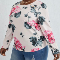 Макси елегантна блуза в красив флорален десен, снимка 1 - Блузи с дълъг ръкав и пуловери - 36481261