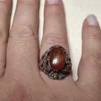 Стар сребърен пръстен с кехлибар (194), снимка 9 - Пръстени - 43122257