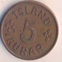 Исландия 5 аурар 1942 година, снимка 1 - Нумизматика и бонистика - 44932787