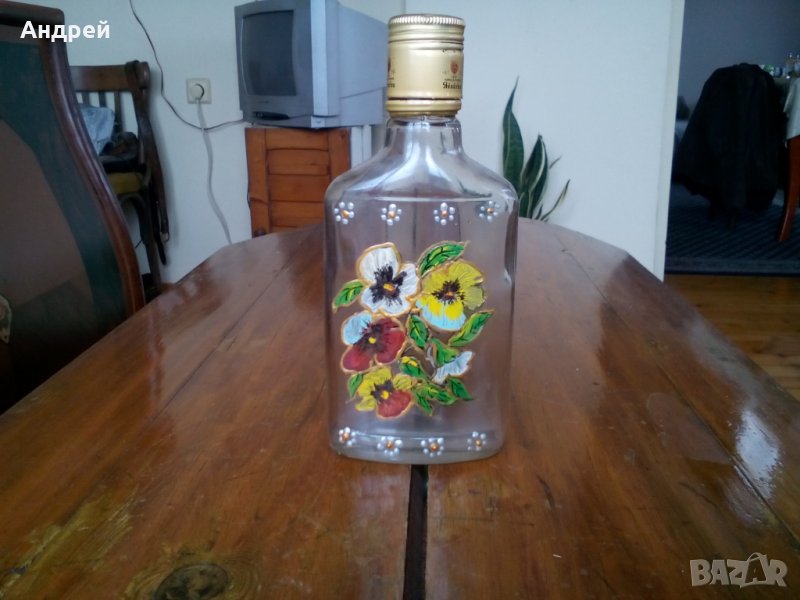 Стара рисувана бутилка,шише, снимка 1