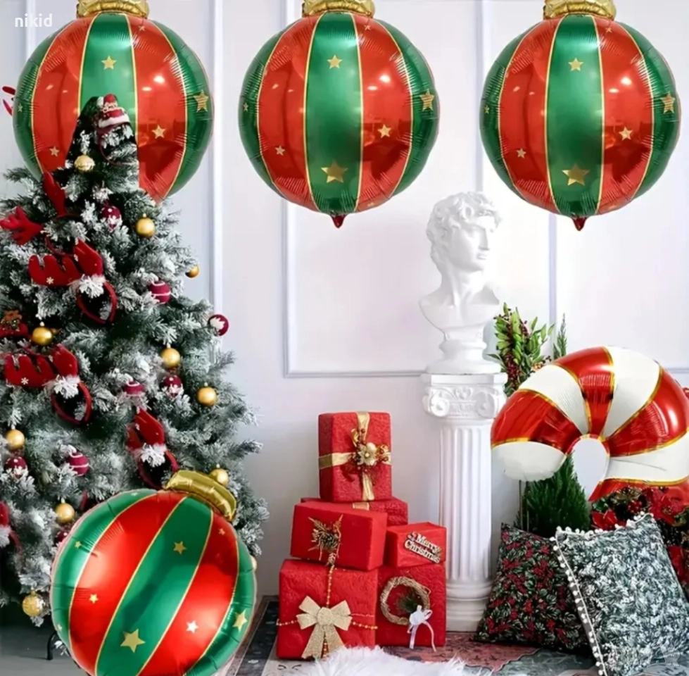 Коледна висяща топка играчка Коледен кръгъл фолио фолиев балон хелий и въздух, снимка 1
