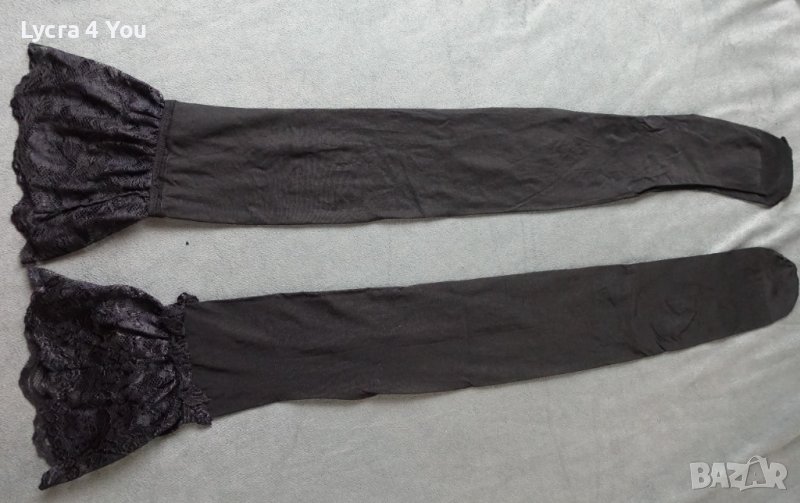 Черни чорапи с дантела, без силикон М/L размер, снимка 1