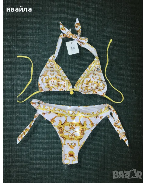 SALE versace бански бял златен жълт половинки комплект сет подплънки , снимка 1