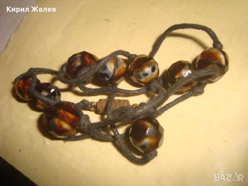 СКЪПОЦЕНЕН ВИНТИДЖ АРТ ГЕРДАН КОЛИЕ от ЯСПИС с ШНУРЧЕ и БРОНЗОВА ЗАКОПЧАЛКА на ВИНТ 10977, снимка 1