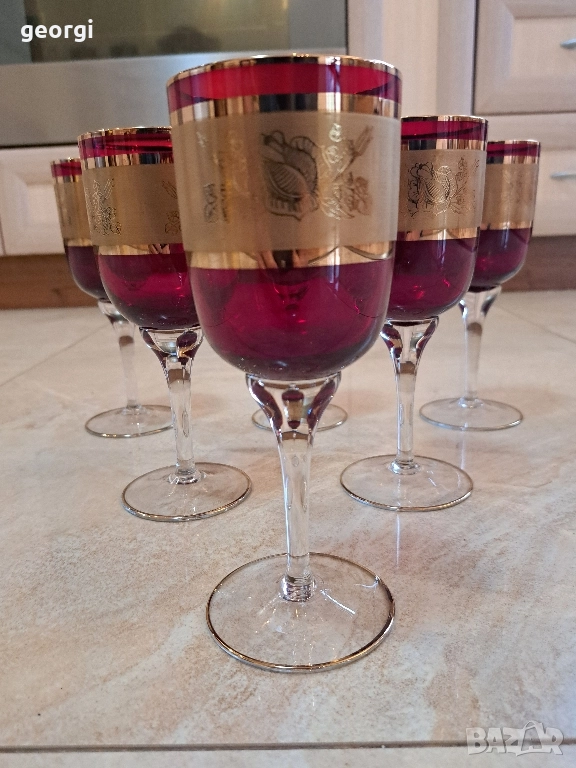 кристални чаши Bohemia рубинен кристал с позлата , снимка 1