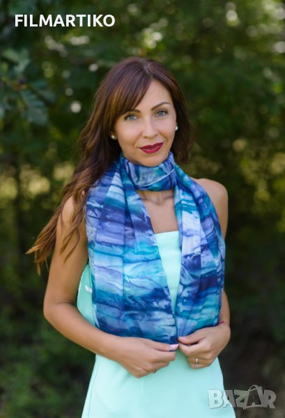 Ръчно рисуван копринен шал "Вълни в океана", снимка 1