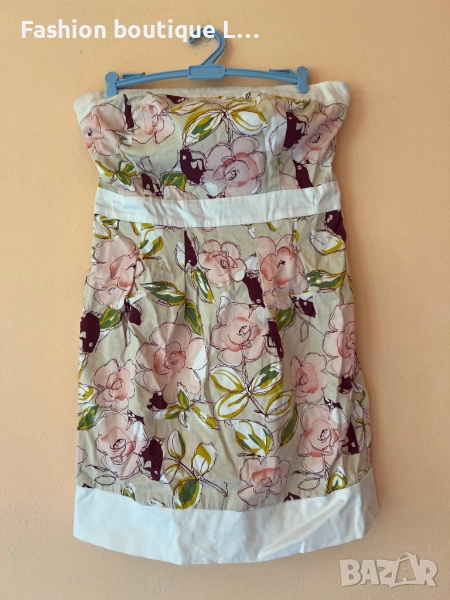 Уникална бяла рокля с флорален мотив на цветя S размер 95% памук с цип на гърба 🤍🌸, снимка 1