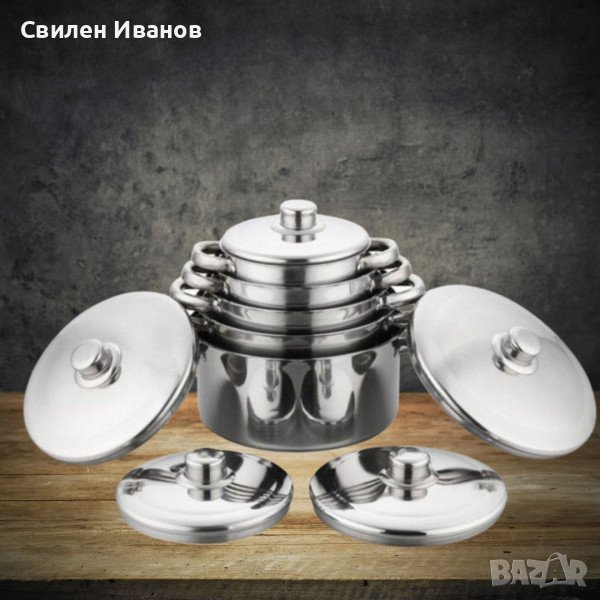 Комплект от 10 части тенджери с тройно дъно и капаци от неръждаема стомана, снимка 1