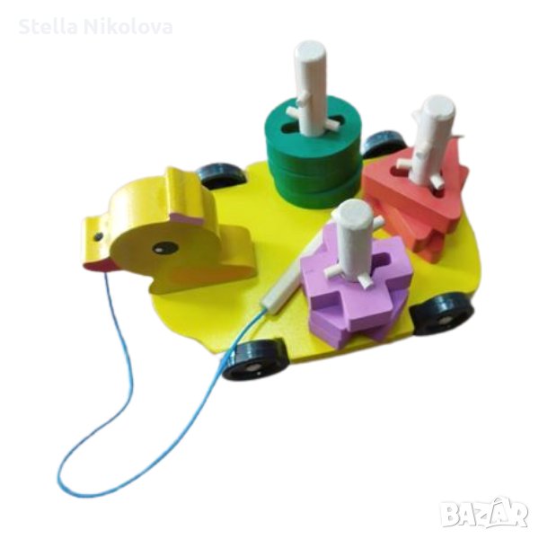 Дървен сортер - пате за дърпане с форми и  цветове, снимка 1