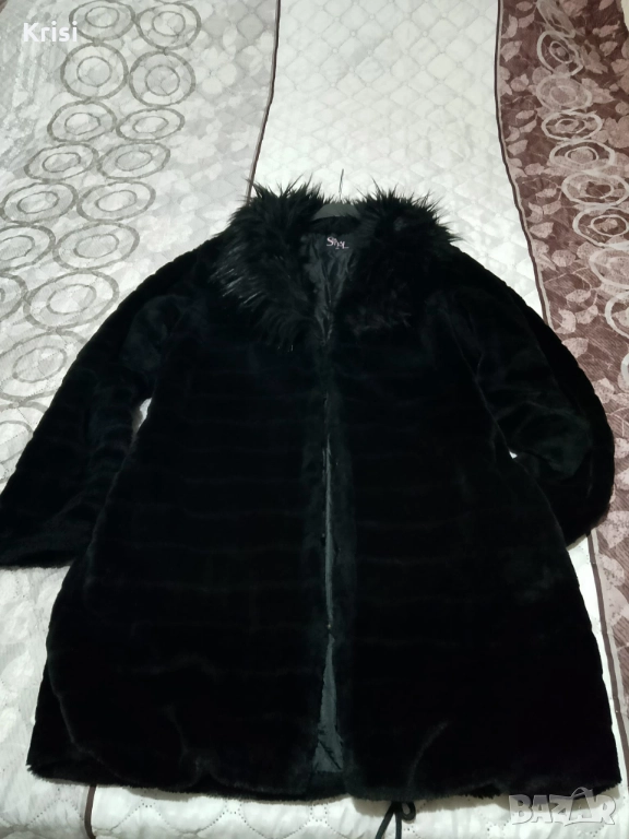 Дамско пухено яке с яка с косъм, снимка 1