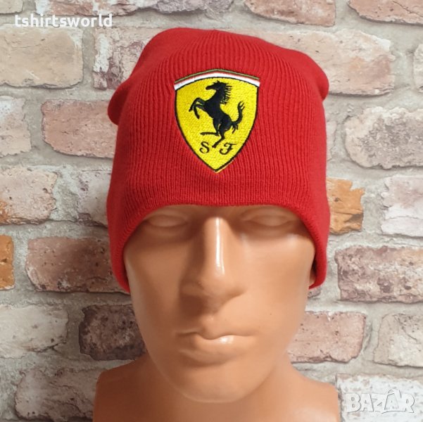 Нова зимна шапка на автомобилната марка Ferrari (Ферари) в червен цвят, снимка 1