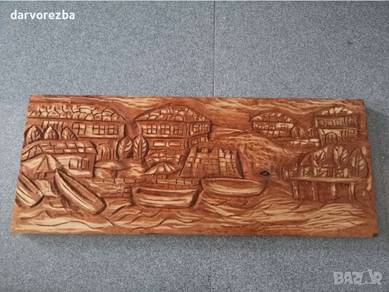 Дърворезба  Пристанище  50/20 см, снимка 1
