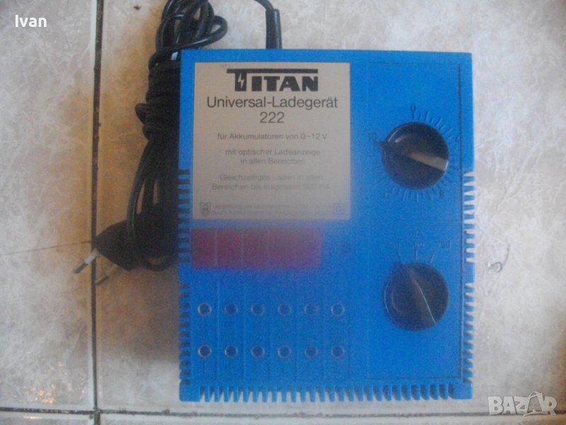 Немско Зарядно Старо Качество-За Батерии 0-12V/900mA-TITAN Lagerat222-Отлично-5 св.индикации-Регулац, снимка 1