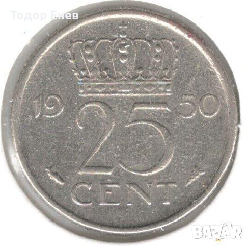Netherlands-25 Cents-1950-KM# 183-Juliana, снимка 1