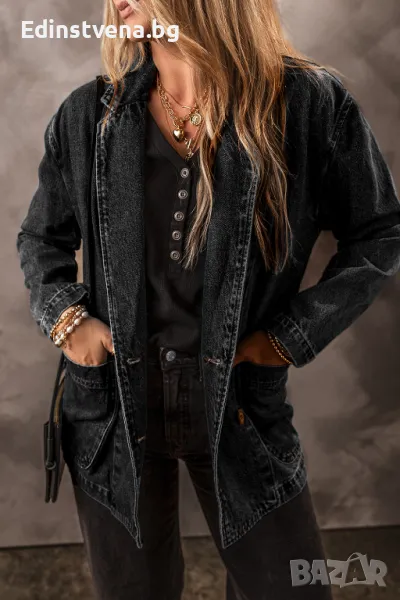 Дамско дънково яке в черен цвят, снимка 1