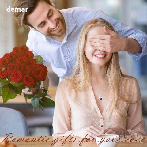 Колие със сърце и изкуствена червена роза MISUMOR за жени, снимка 3 - Колиета, медальони, синджири - 44083971